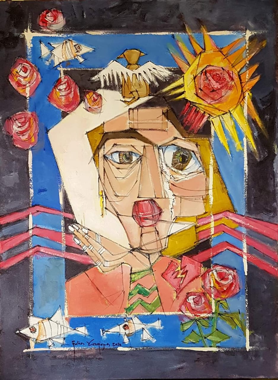 "Incertidumbre" ("Uncertainty")de la serie: "Y la Tierra se Volvió Plana" (From the series: And the Earth Became Flat") 30" x 40" Julia Virginia Acrílica sobre tela (Acrylic on canvas)